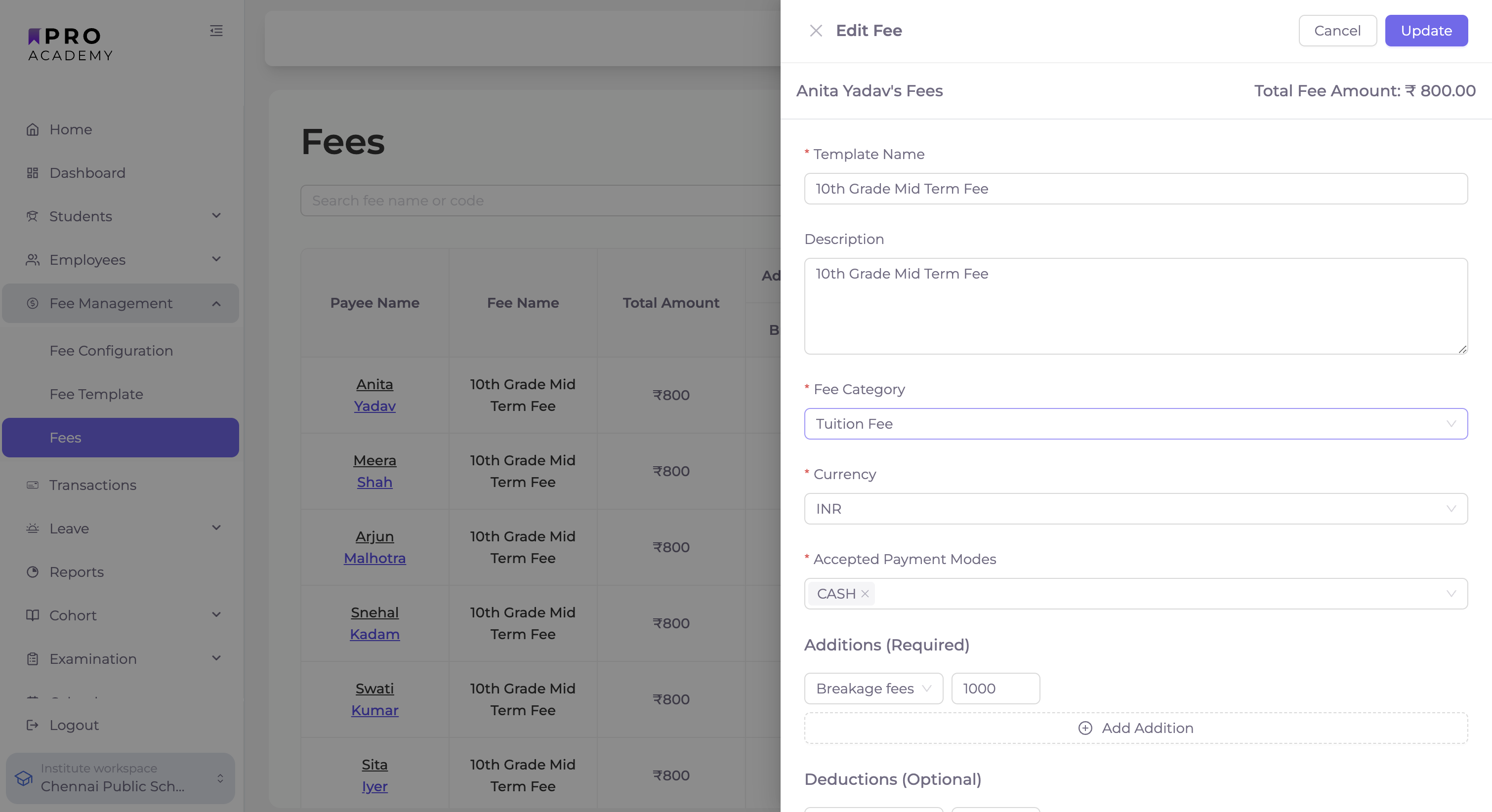 Fee Management - View 4