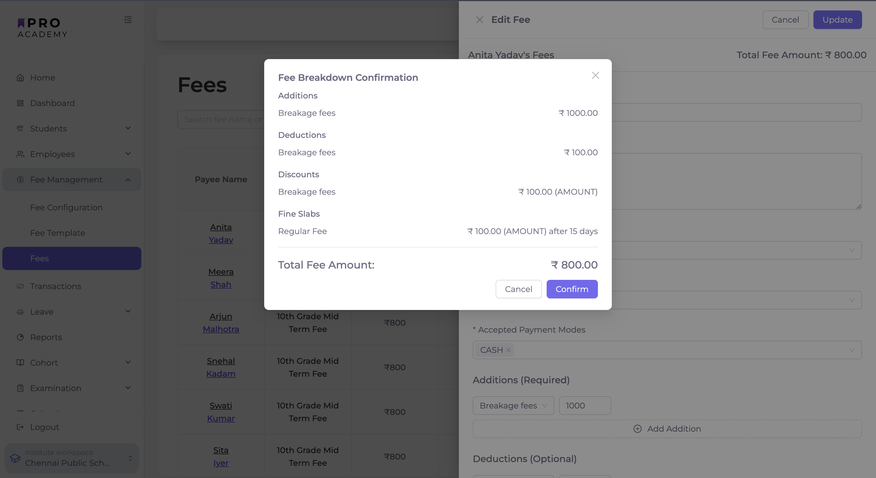 Fee Management - View 5